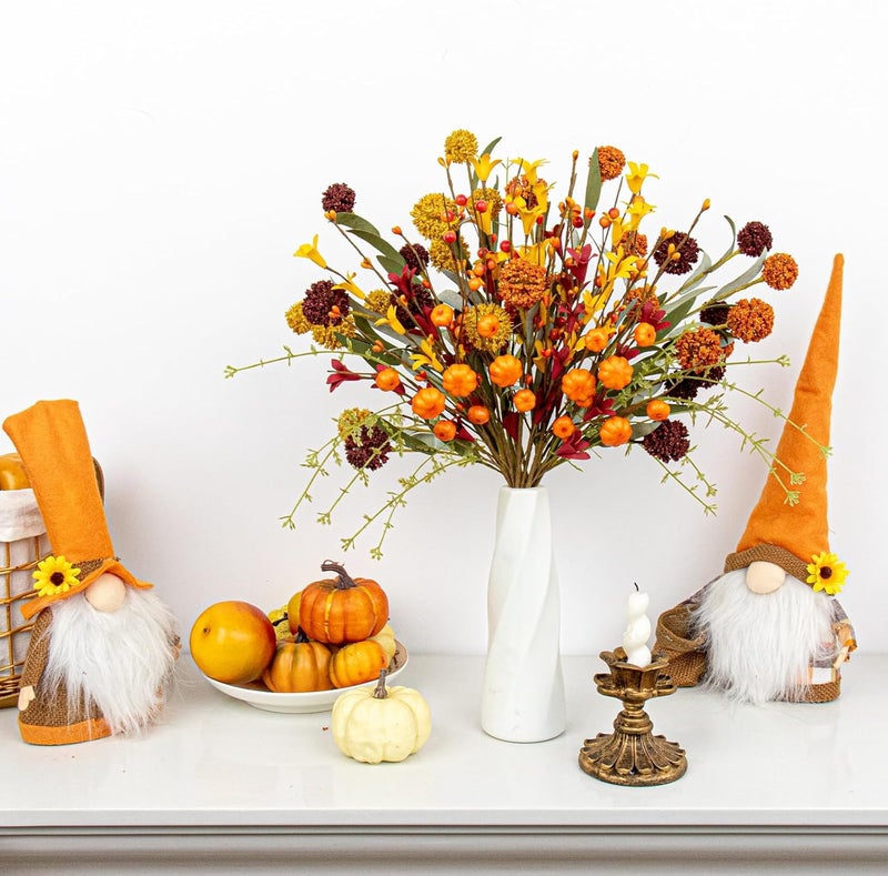 MG MagicGarden 12 Pack Fall Floral Picks 17 Inch Artificial Pumpkin Picks Autumn Flower Stems with Pumpkins Dandelions for Thanksgiving Day Harvest Festival Home Indoor Decorations - Image 3